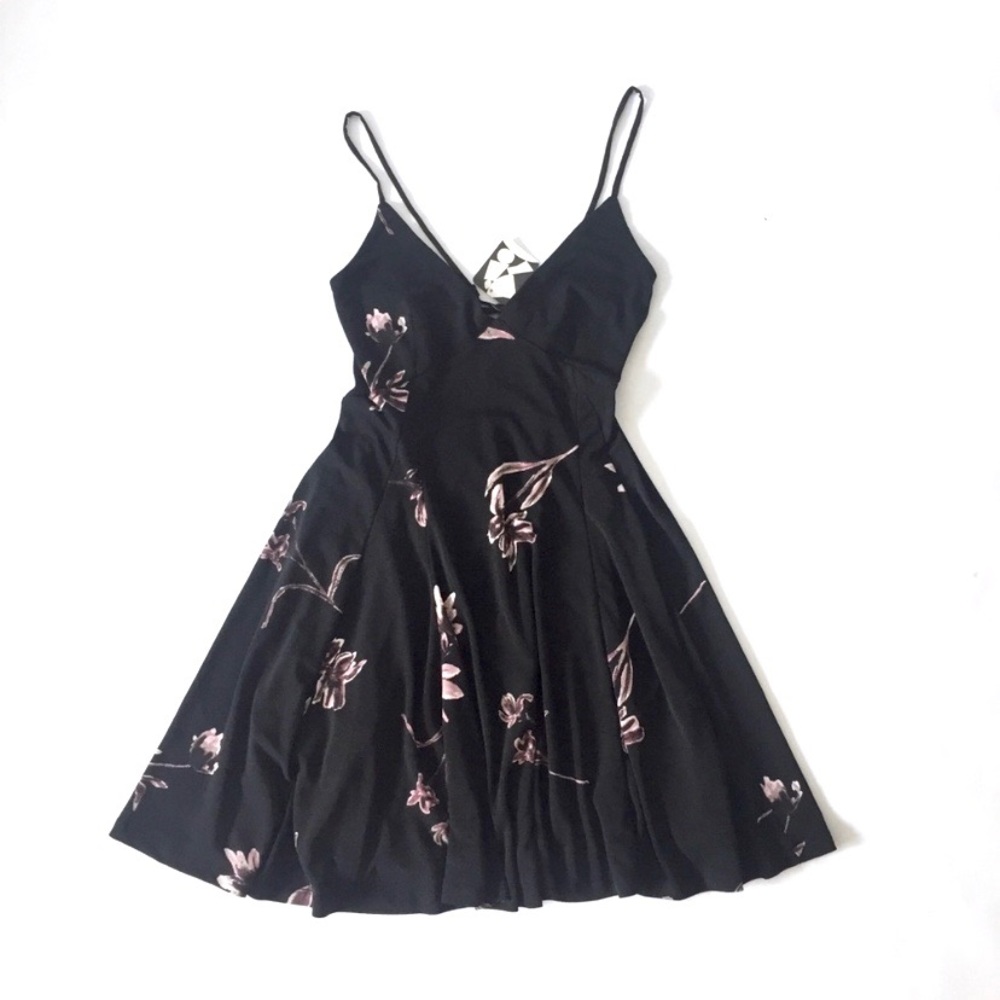 NWT Urban Outfitter Black Floral Skater Dress